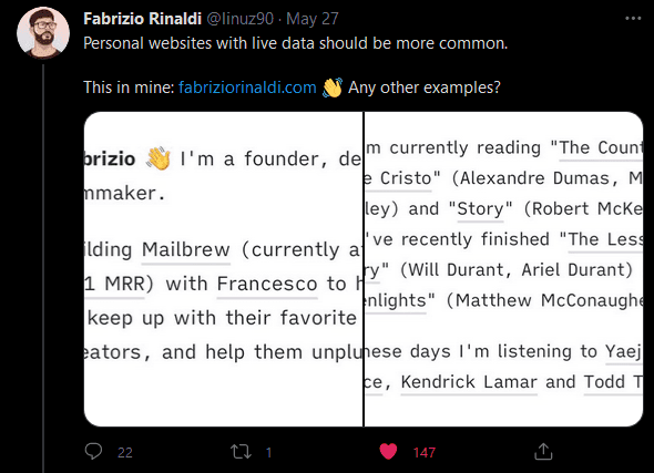 a tweet from Fabrizio