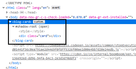 element inspect of the user created blog-card HTML element